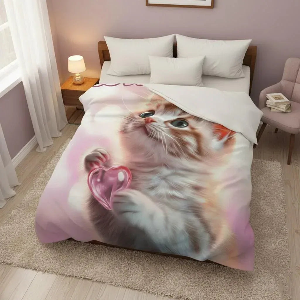 Personalized Kitten Blanket: Whimsical Heart Flannel Fleece Throw, Pink Kitty Cat Lover Gift - Dream Dragons