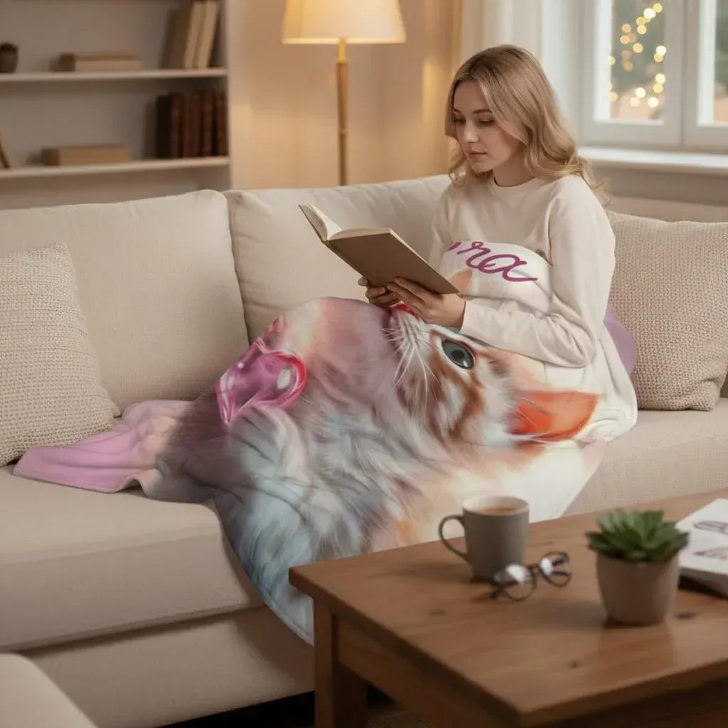 Personalized Kitten Blanket: Whimsical Heart Flannel Fleece Throw, Pink Kitty Cat Lover Gift - Dream Dragons