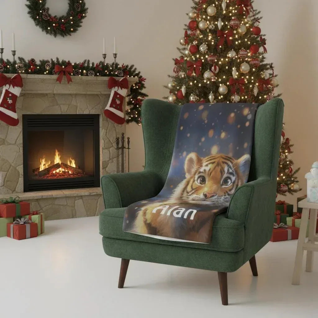 Personalized Baby Tiger Blanket: Soft Microfiber Jungle Nursery Throw, Super Soft Name Gift - Dream Dragons