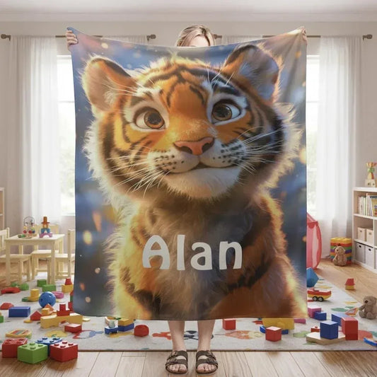 Personalized Baby Tiger Blanket: Soft Microfiber Jungle Nursery Throw, Super Soft Name Gift - Dream Dragons