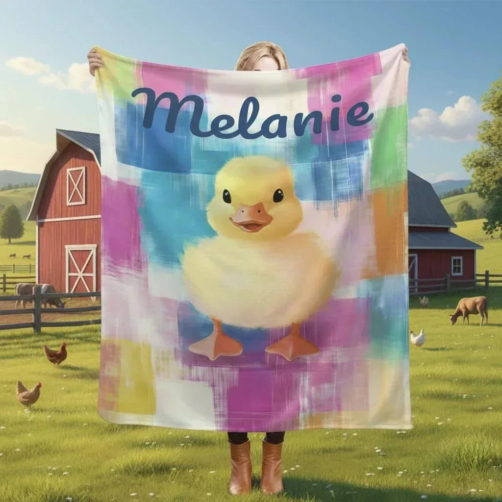 Personalized Baby Duck Blanket: Soft Microfiber, Colorful Duckling Chick Farm, Super Soft Name Gift - Dream Dragons