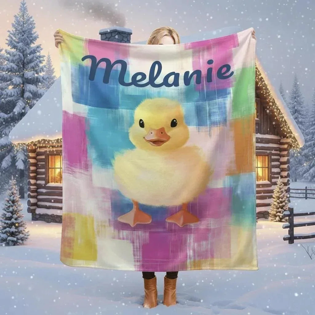 Personalized Baby Duck Blanket: Soft Microfiber, Colorful Duckling Chick Farm, Super Soft Name Gift - Dream Dragons