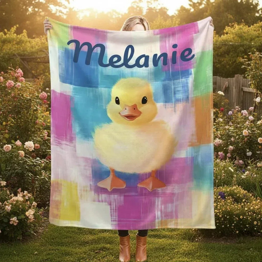 Personalized Baby Duck Blanket: Soft Microfiber, Colorful Duckling Chick Farm, Super Soft Name Gift - Dream Dragons