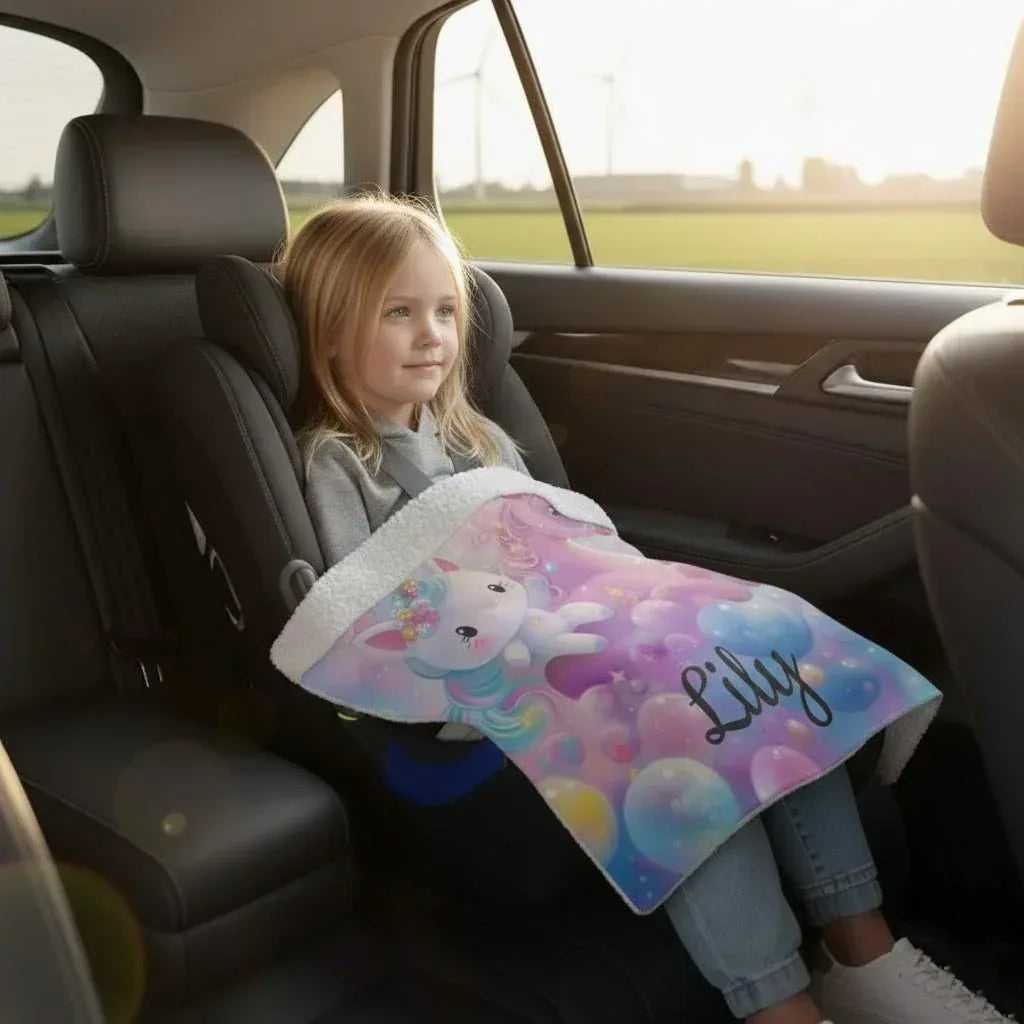 Personalized Kitty& Unicorn Fleece Blanket: Custom Name Throw, Soft Flannel - Dream Dragons