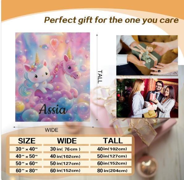 Personalized Kitty& Unicorn Fleece Blanket: Custom Name Throw, Soft Flannel - Dream Dragons