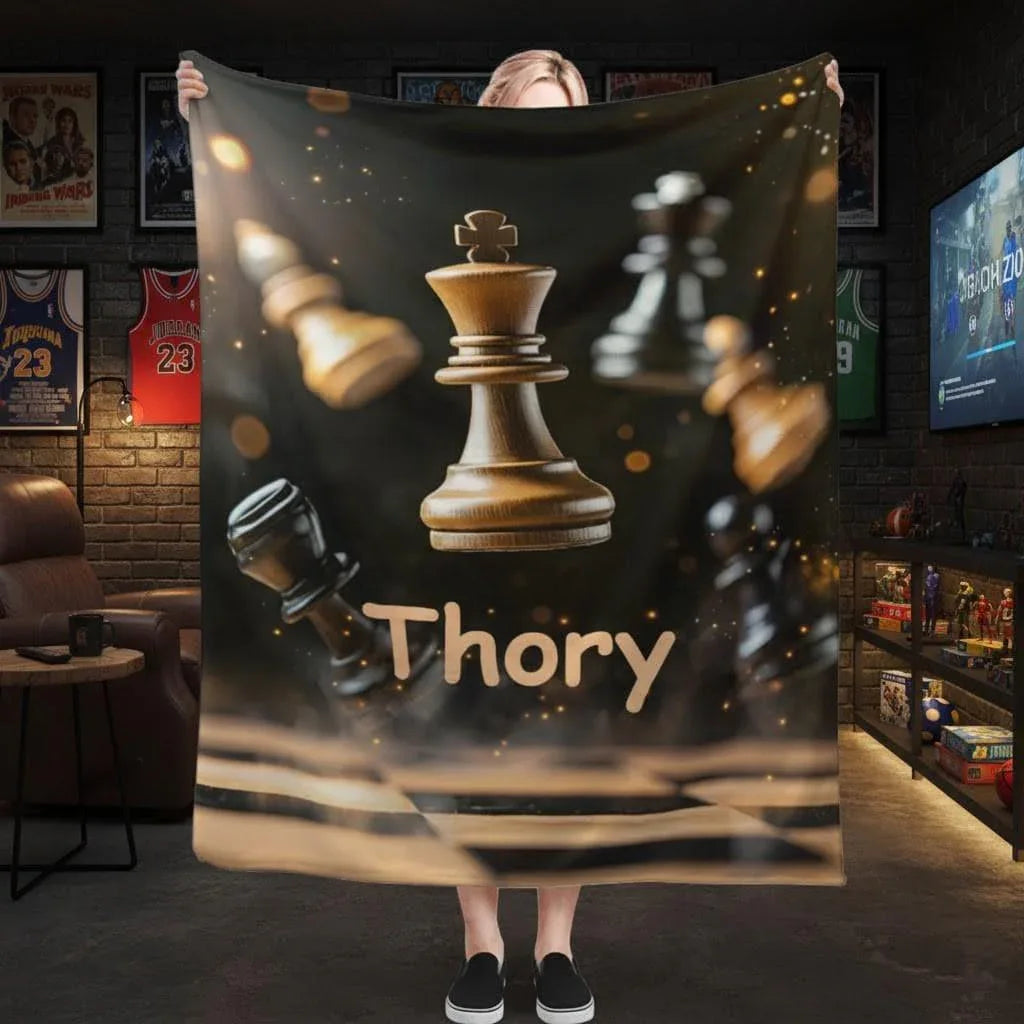 Personalized Chess Blanket: Grandmaster Soft Flannel Fleece Throw, Custom Name Gift - Dream Dragons