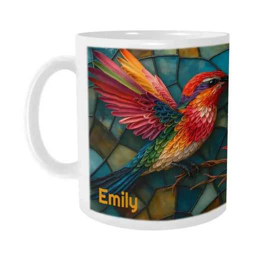 Personalized Stained Glass Hummingbird Coffee Mug: Bohemian Ceramic Tea Cup - Gift with Name - Dream Dragons