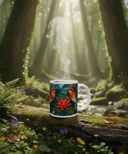 Personalized Stained Glass Hummingbird Coffee Mug: Bohemian Ceramic Tea Cup - Gift with Name - Dream Dragons