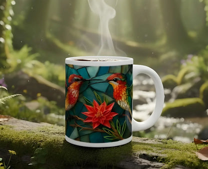 Personalized Stained Glass Hummingbird Coffee Mug: Bohemian Ceramic Tea Cup - Gift with Name - Dream Dragons