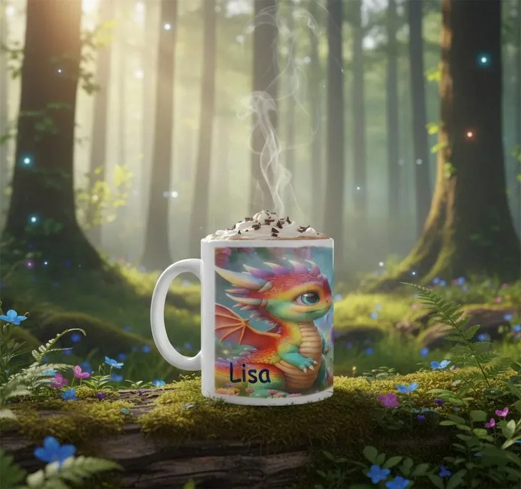 Personalized Unicorn Dragon Coffee Mug, Tea Cup: Hot Chocolate Gift for Fantasy Lovers - Dream Dragons