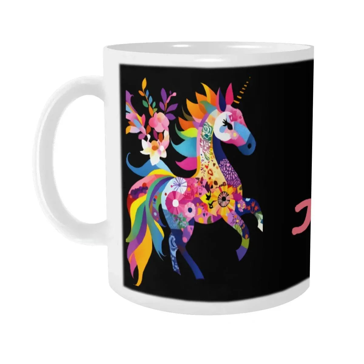Personalized Unicorn Magic Mug - Name Design - Hot Chocolate, Coffee, Tea Cup - Black & Pink Gift - Dream Dragons