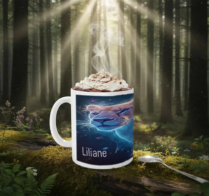 Personalized Custom Name Coffee Mug | Lion Hot Chocolate Gift | Nebula Predator Cat Tea Cup - Dream Dragons