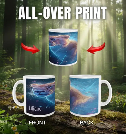 Personalized Custom Name Coffee Mug | Lion Hot Chocolate Gift | Nebula Predator Cat Tea Cup - Dream Dragons