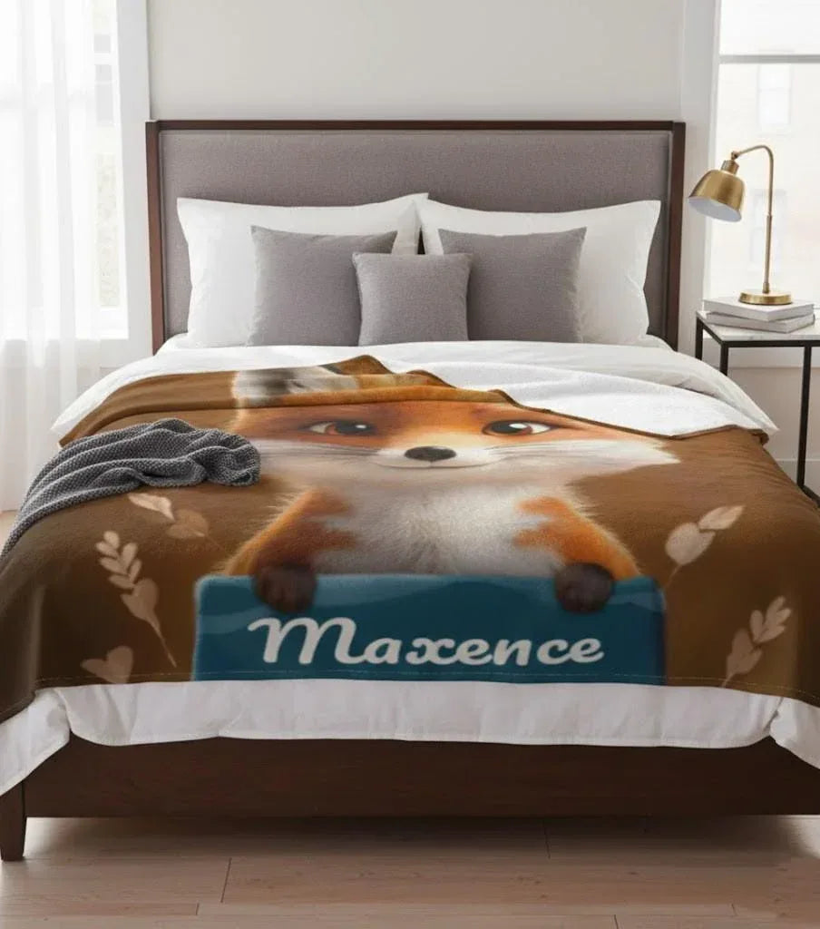 Personalized Fox Blanket: Enchanted Forest Flannel Fleece Throw, Kids Name Gift - Dream Dragons