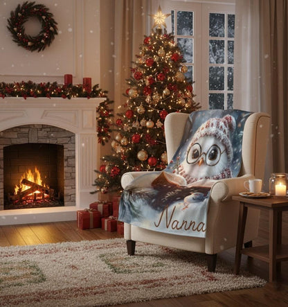 Personalized Winter Owl Flannel Blanket: Snowy Forest Design, Flannel Fleece Throw Name Gift - Dream Dragons