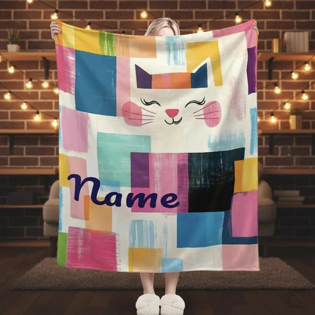 Personalized Cat Blanket: Warm, Playful Kitten Patchwork Fleece Throw, Meow, Super Soft Name Gift - Dream Dragons