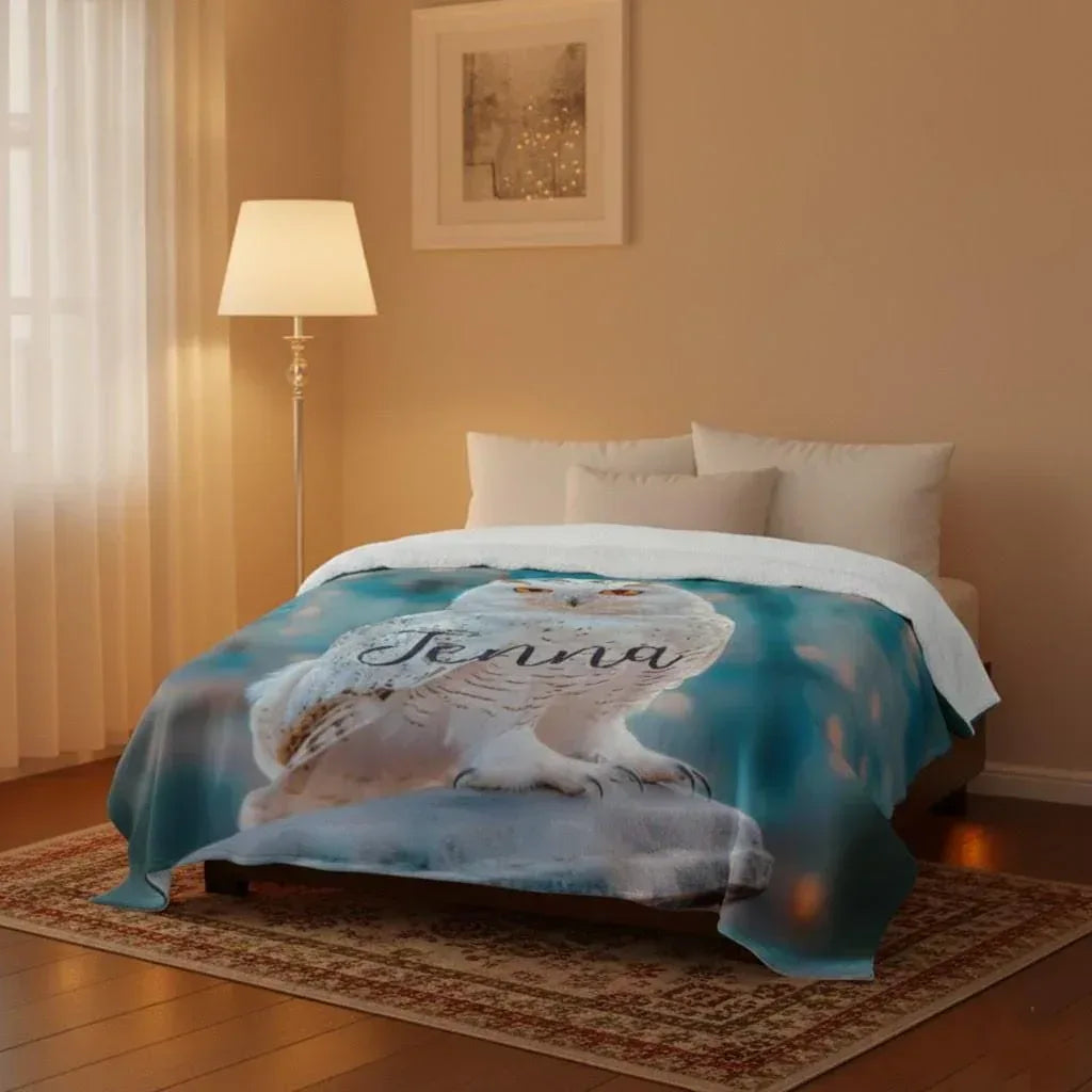 Personalized Wizard Owl Blanket – Magical Flannel Fleece Throw, Name Gift - Dream Dragons