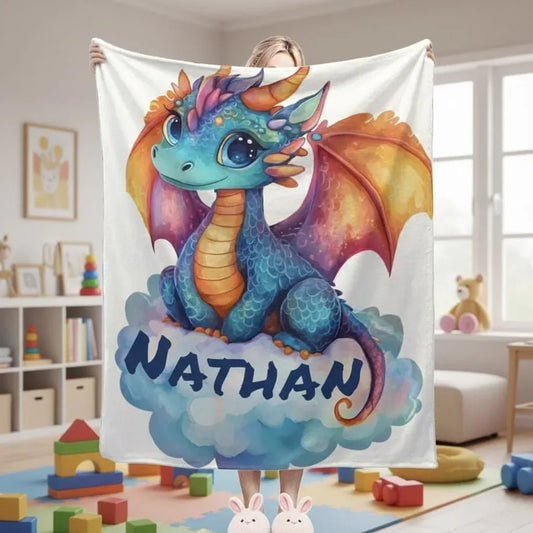 Personalized Dragon Blanket: Soft Flannel Fleece Dino Throw, Super Soft Name Gift - Dream Dragons