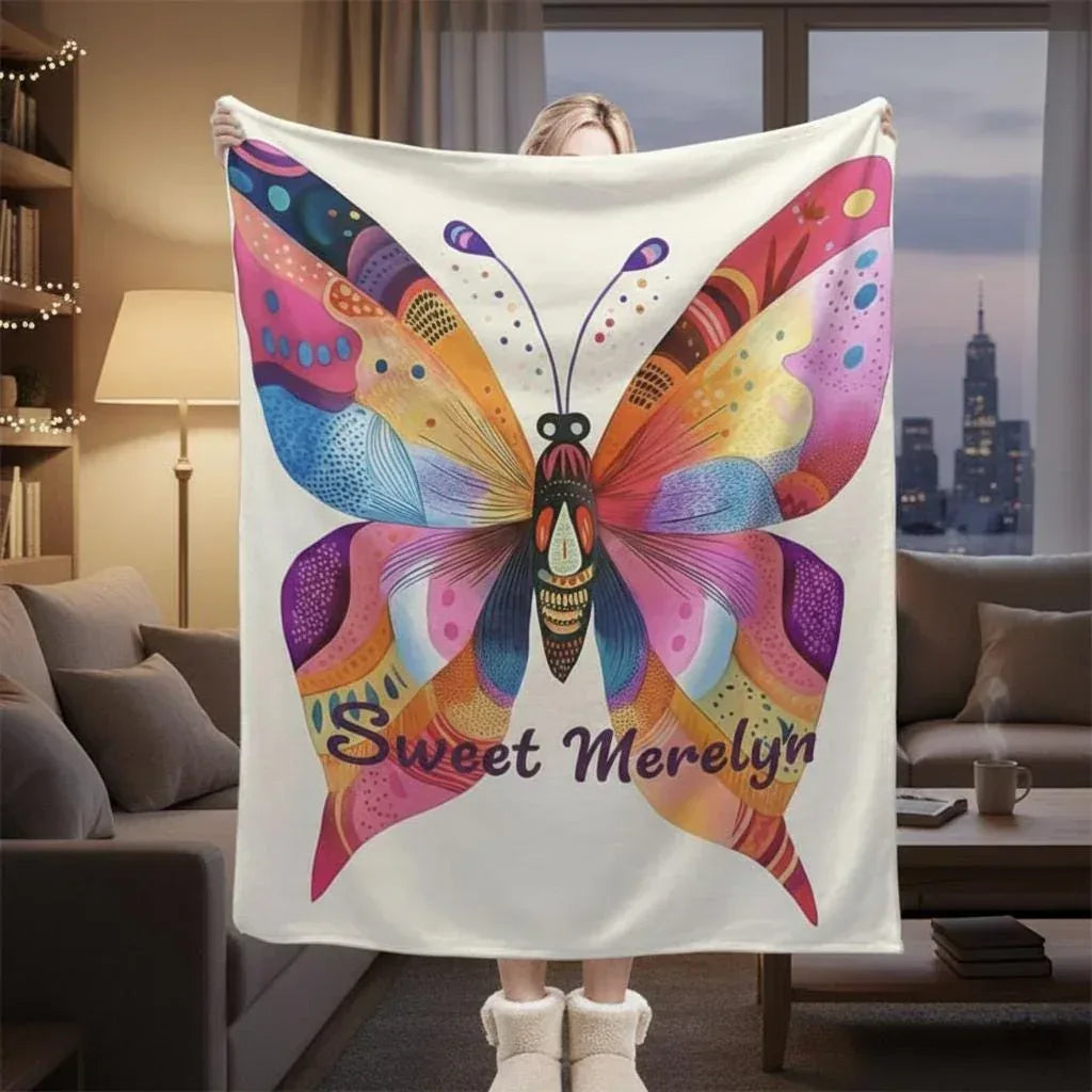 Personalized Butterfly Blanket: Vibrant Flannel Fleece Throw, Colourful Custom Name Gift - Dream Dragons