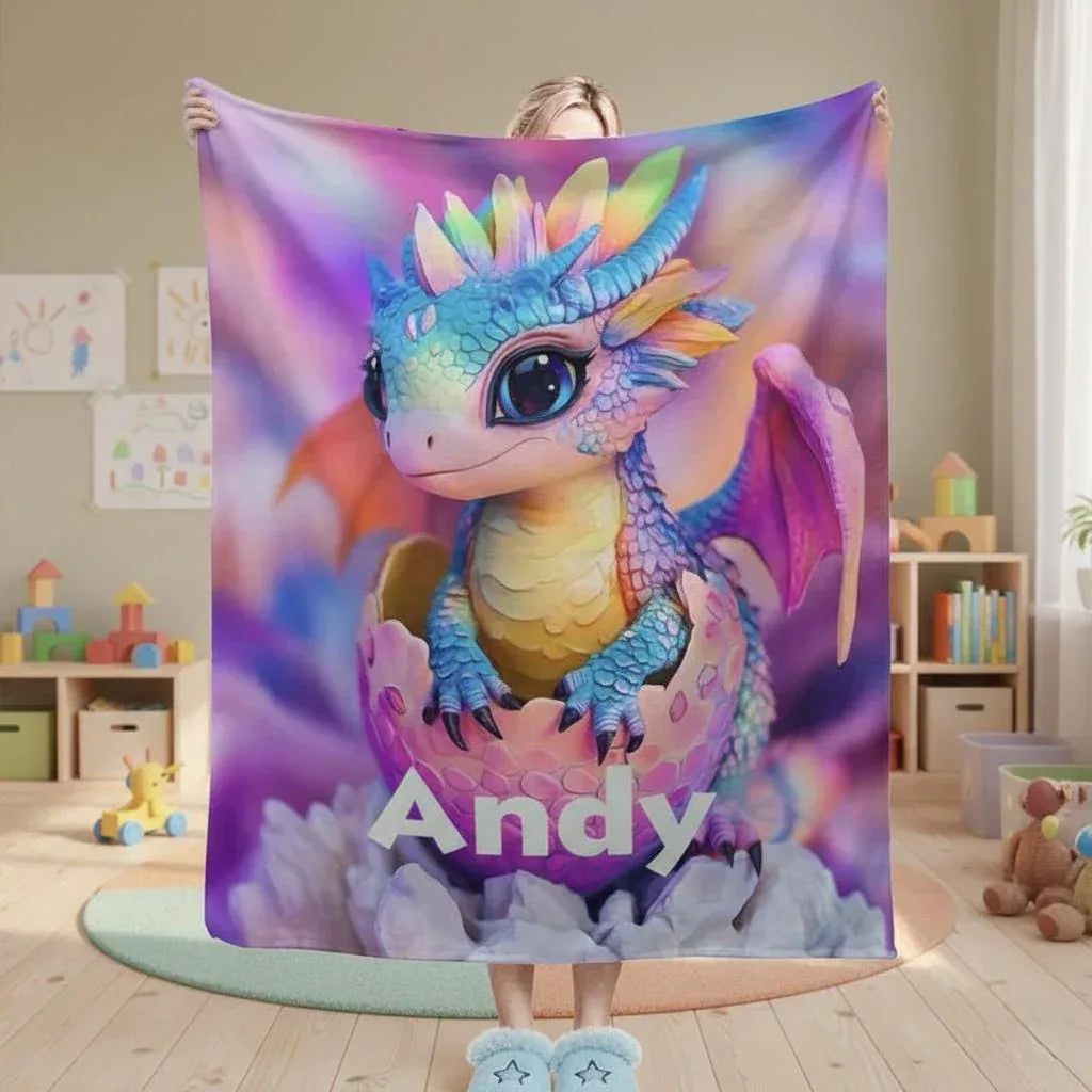 Personalized Dragon Egg Hatch Blanket: Magical Baby Dragon, Super Soft Name Gift - Dream Dragons