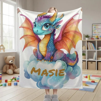 Personalized Girl Dragon Blanket: Soft Flannel Fleece Throw, Magical Name Gift - Dream Dragons