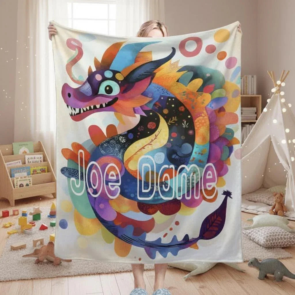 Personalized Dragon Blanket: Vibrant Fantasy Flannel Fleece Throw, New year Dragon - Dream Dragons