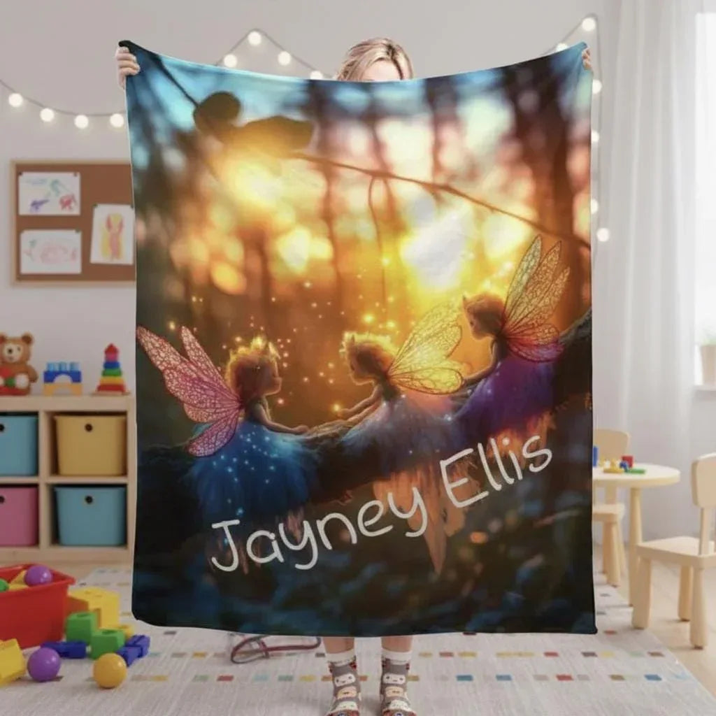Personalized Fairy Blanket: Enchanted Wonderland Fantasy Throw - Dream Dragons