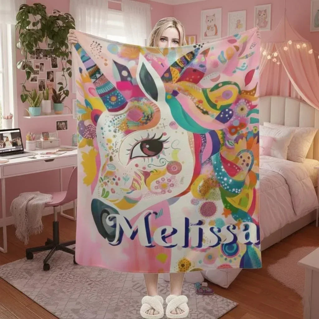 Personalized Unicorn Blanket with Name - Dreamy Soft Fleece Throw for Kids and Adults - Dream Dragons