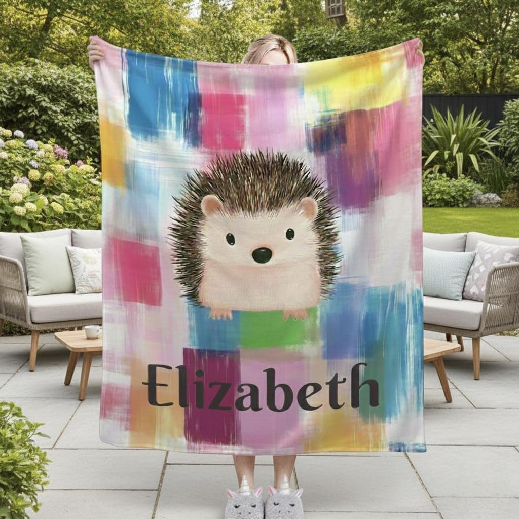 Personalized Hedgehog Blanket: Whimsical Plaid, Cosy Throw, Super Soft Name Gift - Dream Dragons