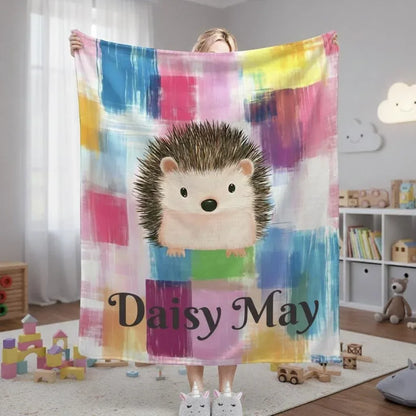 Personalized Hedgehog Blanket: Whimsical Plaid, Cosy Throw, Super Soft Name Gift - Dream Dragons