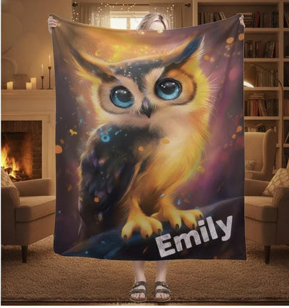 Personalized Cosmic Owl Blanket: Mystical Spirit Animal Throw - Dream Dragons