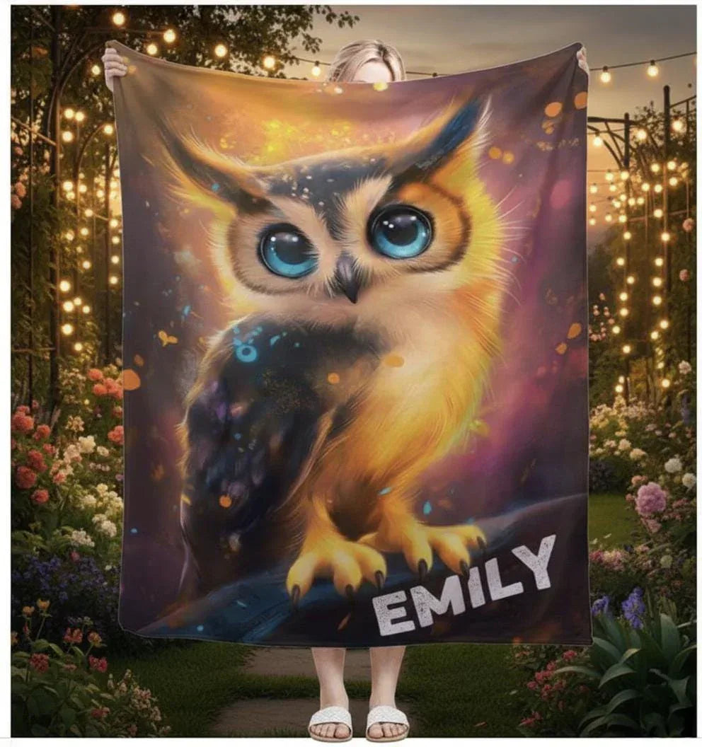 Personalized Cosmic Owl Blanket: Mystical Spirit Animal Throw - Dream Dragons