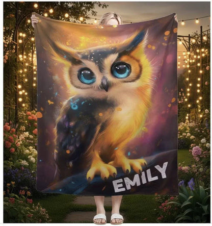 Personalized Cosmic Owl Blanket: Mystical Spirit Animal Throw - Dream Dragons