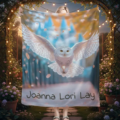 Personalized Hedwig Owl Blanket: Magical Bird Forest Fleece Throw, Super Soft Name Gift - Dream Dragons