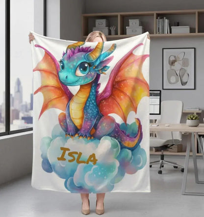 Personalized Girl Dragon Blanket: Soft Flannel Fleece Throw, Magical Name Gift - Dream Dragons