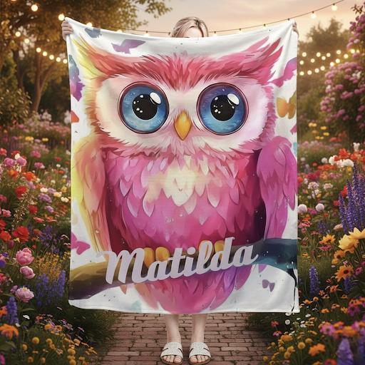 Personalized Pink Owl Bird Blanket: Flannel Fleece Throw, Super Soft Bedding Sofa Name Gift - Dream Dragons