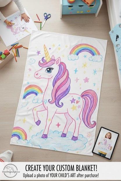 Personalized Picture Photo Blanket: Enchanted Kids Fantasy Fleece Throw - Dream Dragons