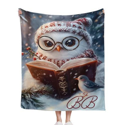 Personalized Winter Owl Flannel Blanket: Snowy Forest Design, Flannel Fleece Throw Name Gift - Dream Dragons