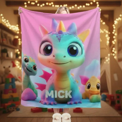 Personalized Dragon Blanket: Cartoon Flannel Fleece Dino Throw, Custom Name Gift - Dream Dragons