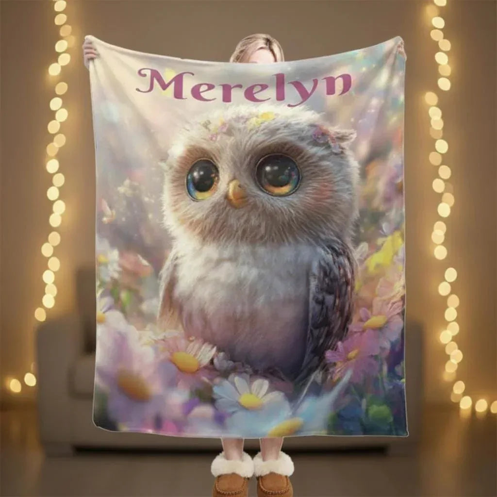 Personalized Baby Owl Fleece Bird Blanket: Magical Nature Gift - Dream Dragons