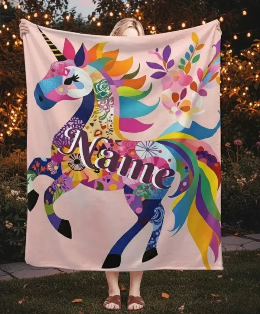 Personalized Unicorn Blanket: Vibrant Fantasy Flannel Fleece Throw, Pink and Super Soft - Dream Dragons