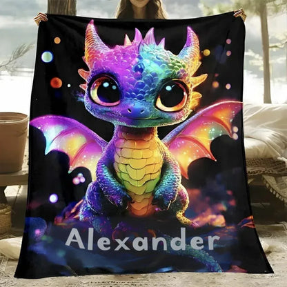 Personalized Glowing Rainbow Dragon Blanket: Soft Flannel Fleece Throw - Dream Dragons