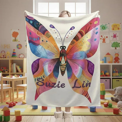 Personalized Butterfly Blanket: Vibrant Flannel Fleece Throw, Colourful Custom Name Gift - Dream Dragons