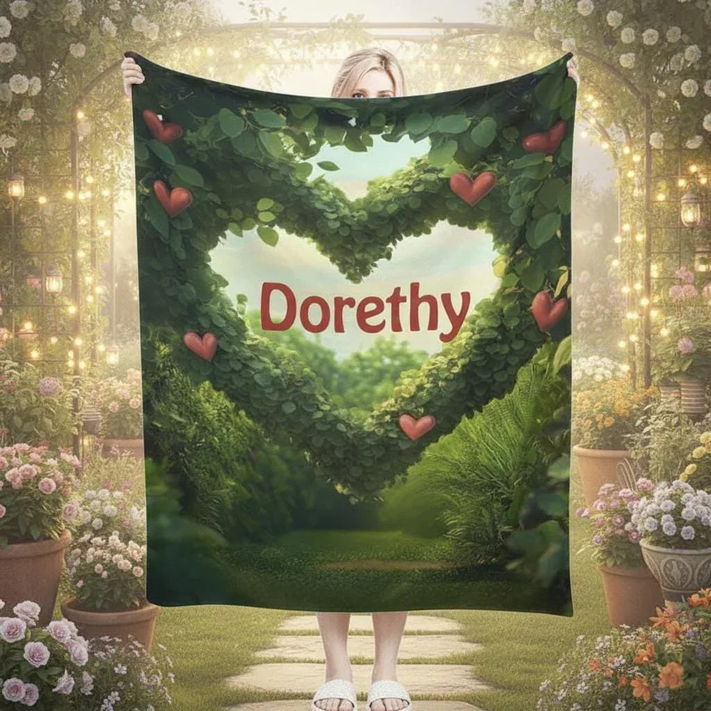 Personalized Garden Heart Blanket: Lush Greenery Plant Microfiber Fleece Throw, Romantic, Lovely Gift - Dream Dragons