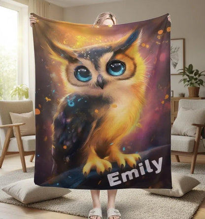 Personalized Cosmic Owl Blanket: Mystical Spirit Animal Throw - Dream Dragons