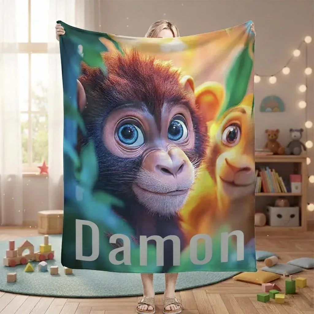 Personalized Monkey Jungle Animal Blanket: Soft Fleece Safari Ape Throw, Super Soft Name Gift - Dream Dragons