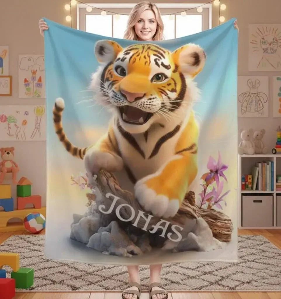 Personalized Tiger Blanket Soft: Wild Animal Jungle Theme Flannel Fleece Throw - Dream Dragons
