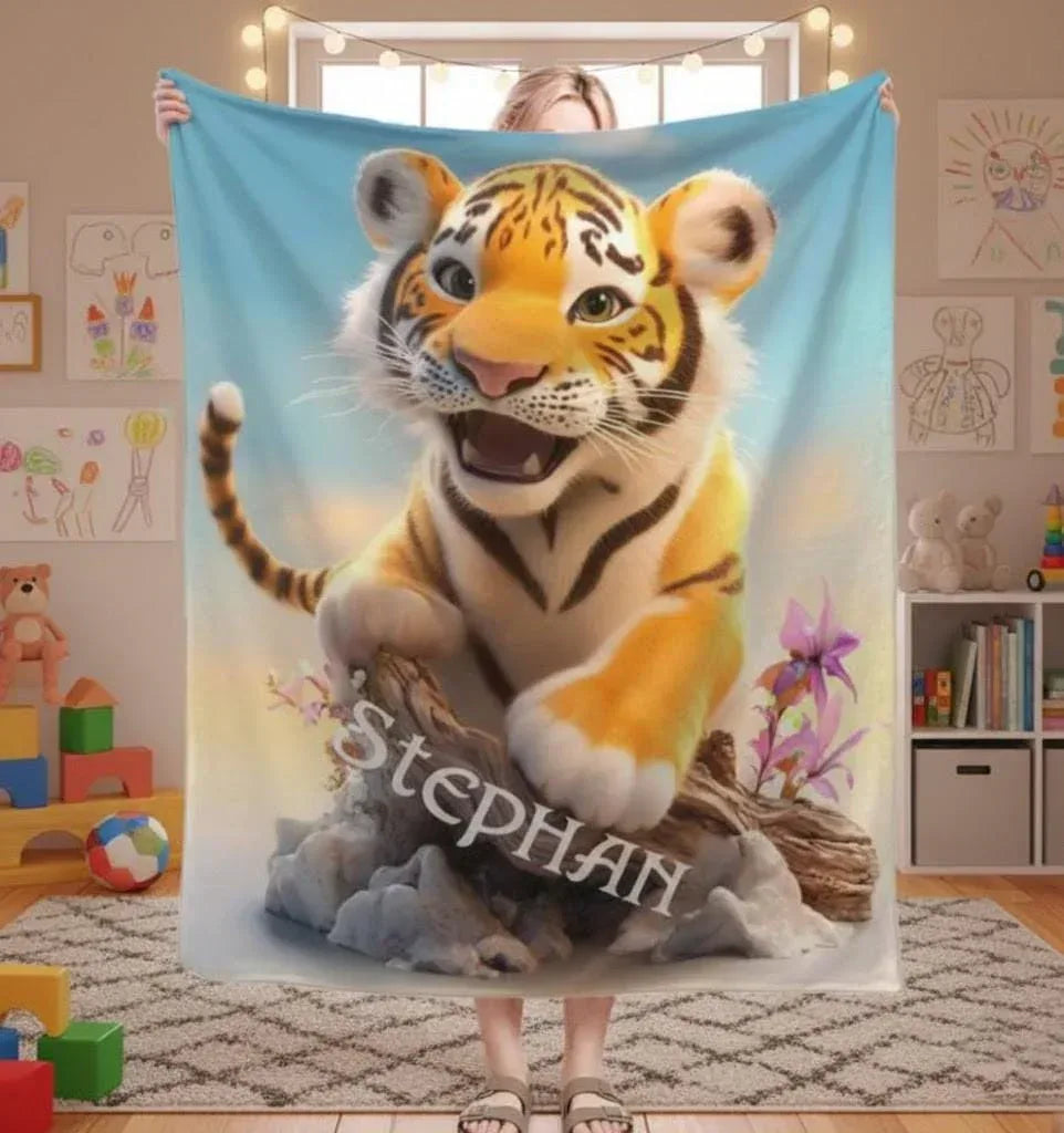 Personalized Tiger Blanket Soft: Wild Animal Jungle Theme Flannel Fleece Throw - Dream Dragons