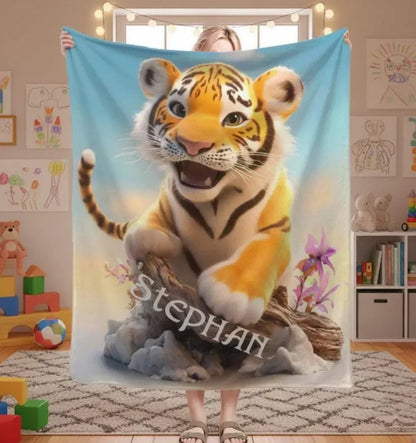 Personalized Tiger Blanket Soft: Wild Animal Jungle Theme Flannel Fleece Throw - Dream Dragons