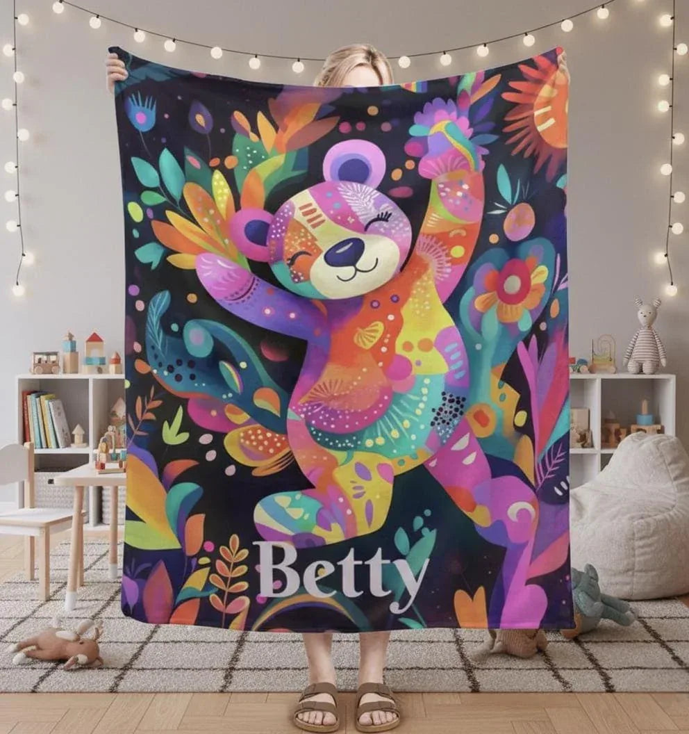 Personalized Teddy Bear Blanket: Patchwork Maximalist Throw - Dream Dragons